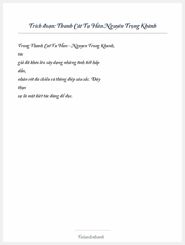 Trích đoạn Thanh Cát Tụ Hán Nguyên Trọng Khánh