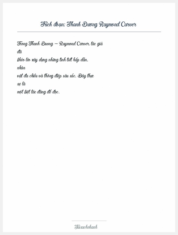Trích đoạn Thanh Dương Raymond Carver