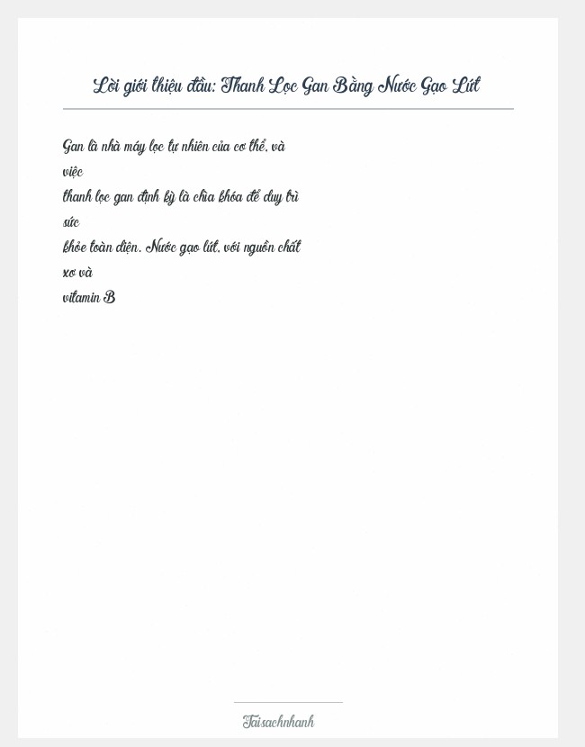 Trích đoạn Thanh Lọc Gan Bằng Nước Gạo Lứt