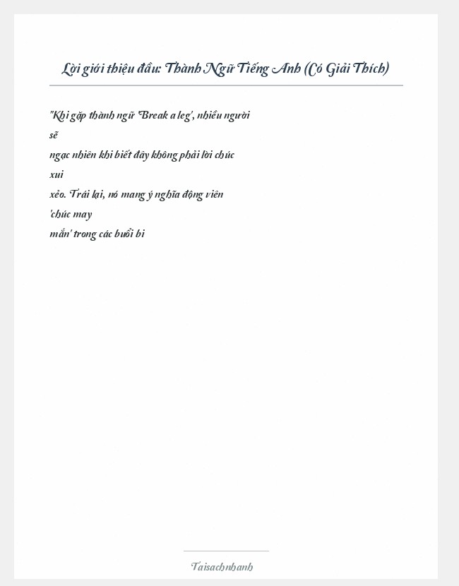 Trích đoạn Thành Ngữ Tiếng Anh (Có Giải Thích)