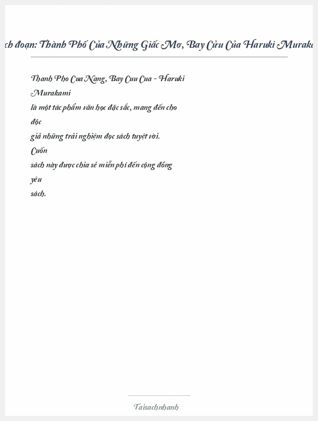 Trích đoạn Thành Phố Của Những Giấc Mơ, Bay Cửu Của Haruki Murakami