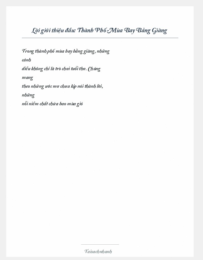 Trích đoạn Thành Phố Mùa Bay Bảng Giàng