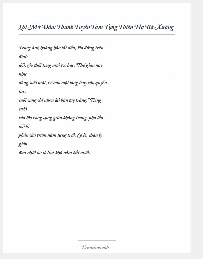 Trích đoạn Thanh Tuyền Tam Tụng Thiên Hạ Bá Xướng