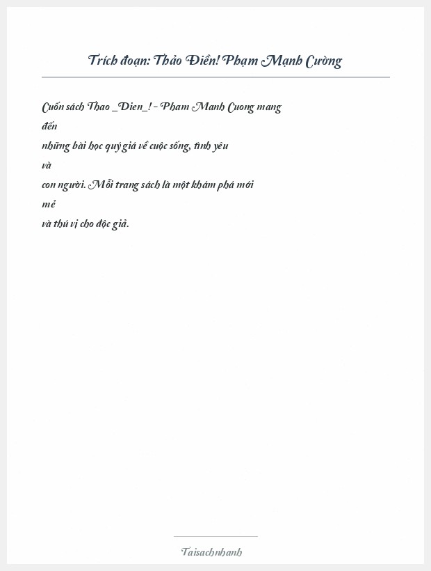 Trích đoạn Thảo Điền! Phạm Mạnh Cường