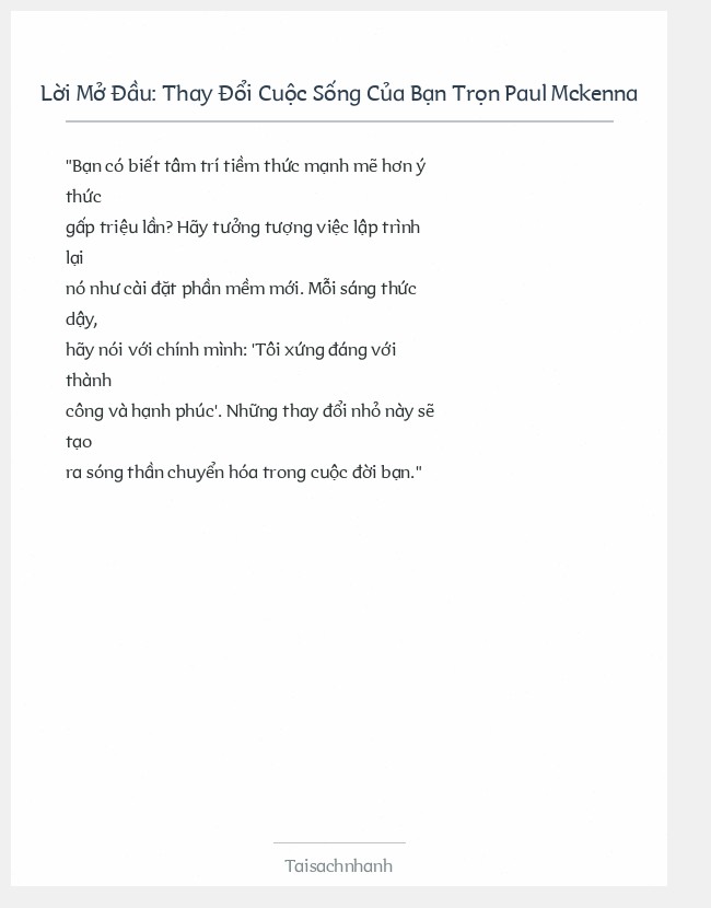 Trích đoạn Thay Đổi Cuộc Sống Của Bạn Trọn Paul Mckenna