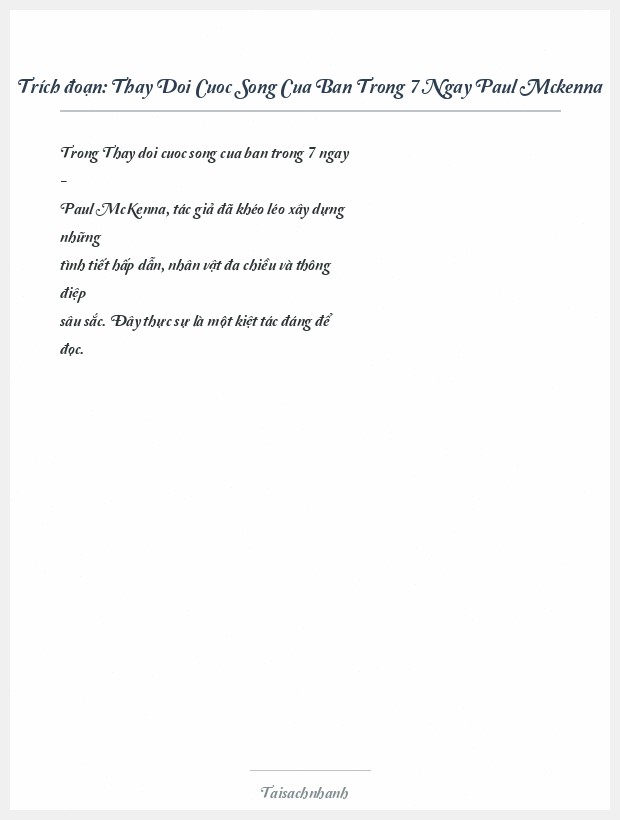 Trích đoạn Thay Doi Cuoc Song Cua Ban Trong 7 Ngay Paul Mckenna