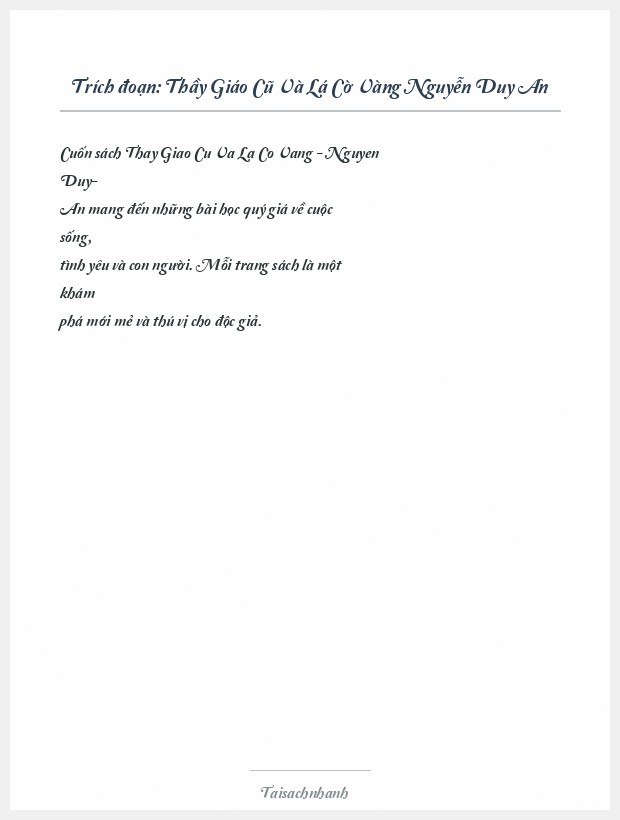 Trích đoạn Thầy Giáo Cũ Và Lá Cờ Vàng Nguyễn Duy An