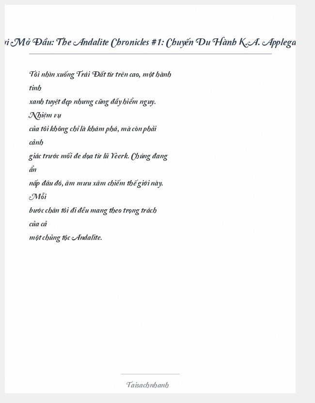 Trích đoạn The Andalite Chronicles #1: Chuyến Du Hành K.A. Applegate