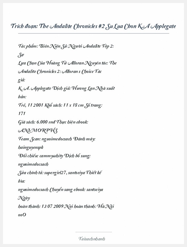 Trích đoạn The Andalite Chronicles #2 Su Lua Chon K.A Applegate