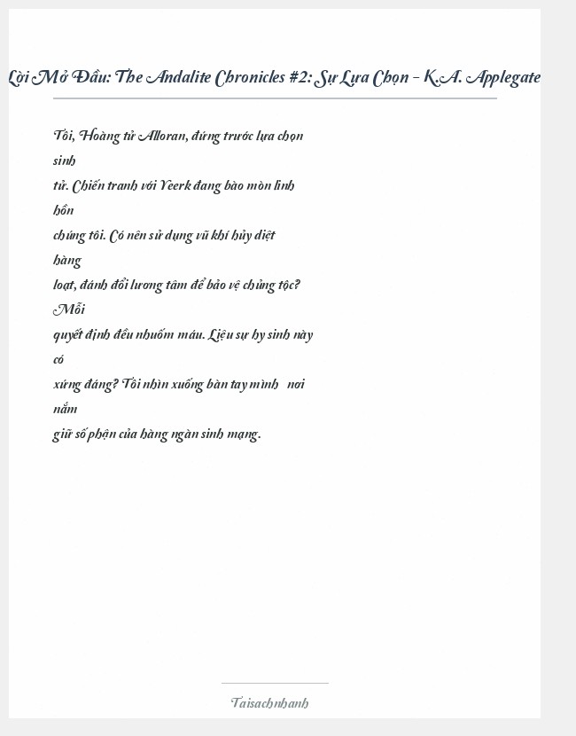 Trích đoạn The Andalite Chronicles #2: Sự Lựa Chọn - K.A. Applegate