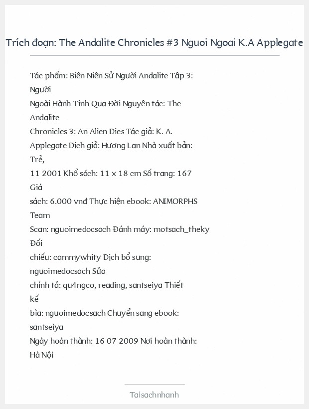 Trích đoạn The Andalite Chronicles #3 Nguoi Ngoai K.A Applegate