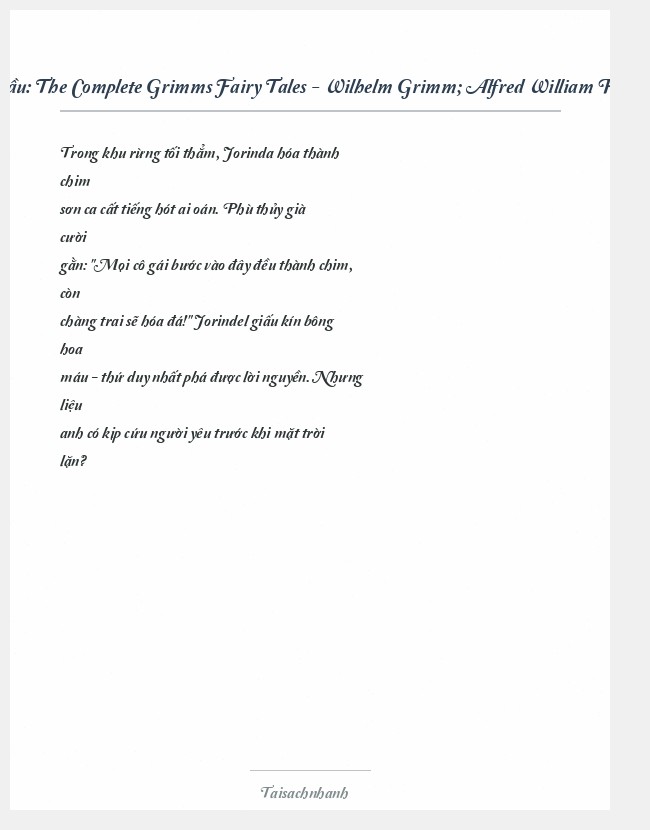 Trích đoạn The Complete Grimms Fairy Tales - Wilhelm Grimm; Alfred William Hunt; James
