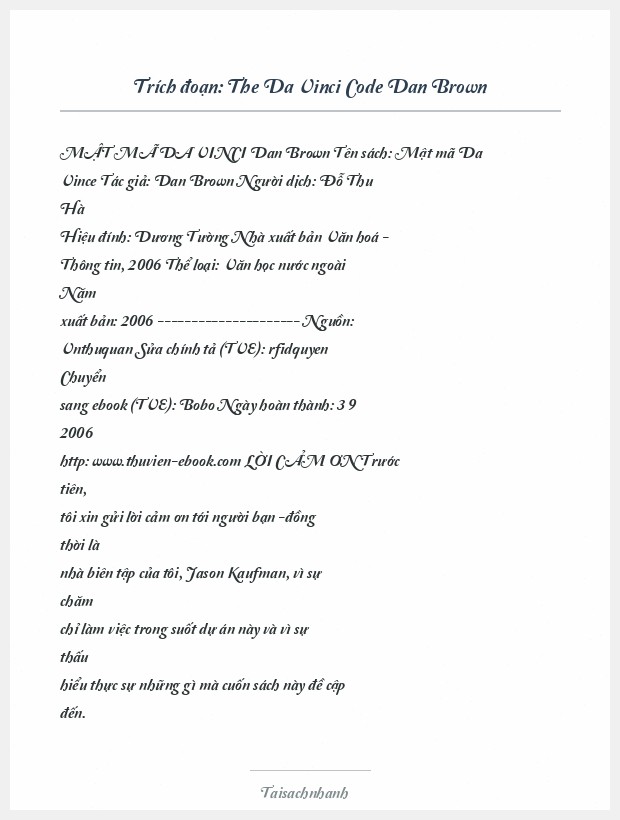 Trích đoạn The Da Vinci Code Dan Brown