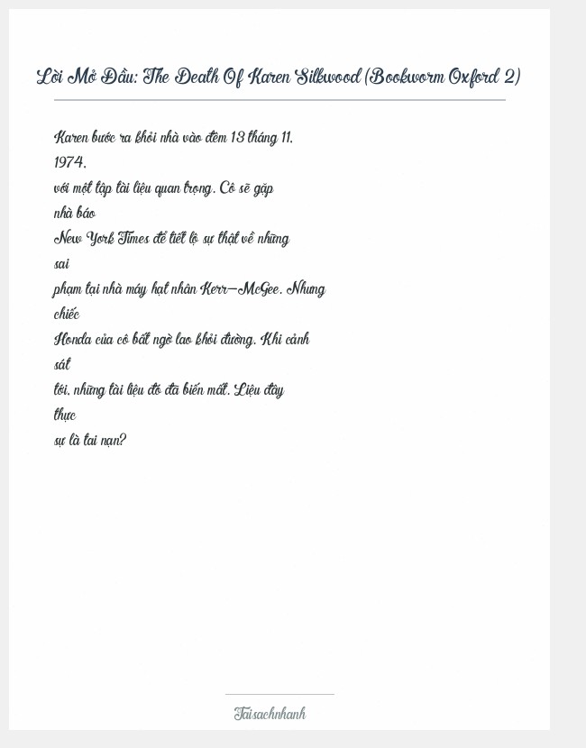 Trích đoạn The Death Of Karen Silkwood (Bookworm Oxford 2)