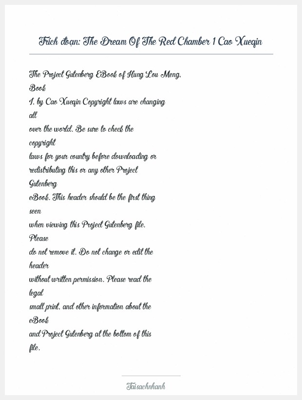 Trích đoạn The Dream Of The Red Chamber 1 Cao Xueqin