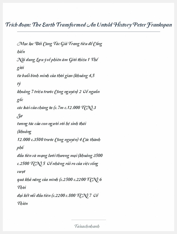 Trích đoạn The Earth Transformed An Untold History Peter Frankopan