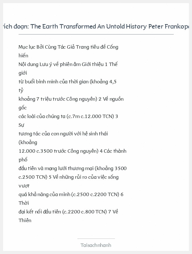 Trích đoạn The Earth Transformed An Untold History Peter Frankopan