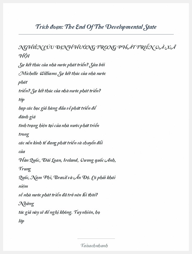 Trích đoạn The End Of The Developmental State