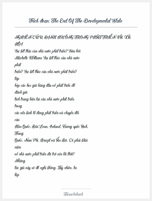 Trích đoạn The End Of The Developmental State