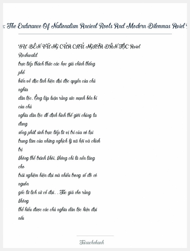 Trích đoạn The Endurance Of Nationalism Ancient Roots And Modern Dilemmas Aviel Roshwald