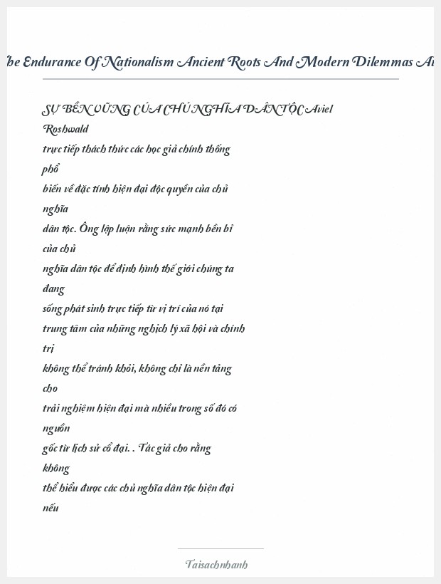 Trích đoạn The Endurance Of Nationalism Ancient Roots And Modern Dilemmas Aviel Roshwald