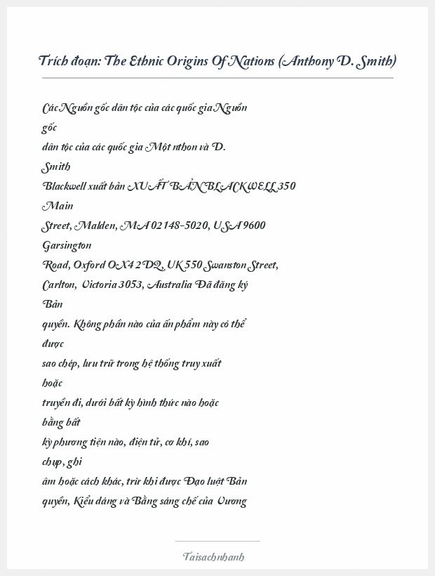 Trích đoạn The Ethnic Origins Of Nations (Anthony D. Smith)
