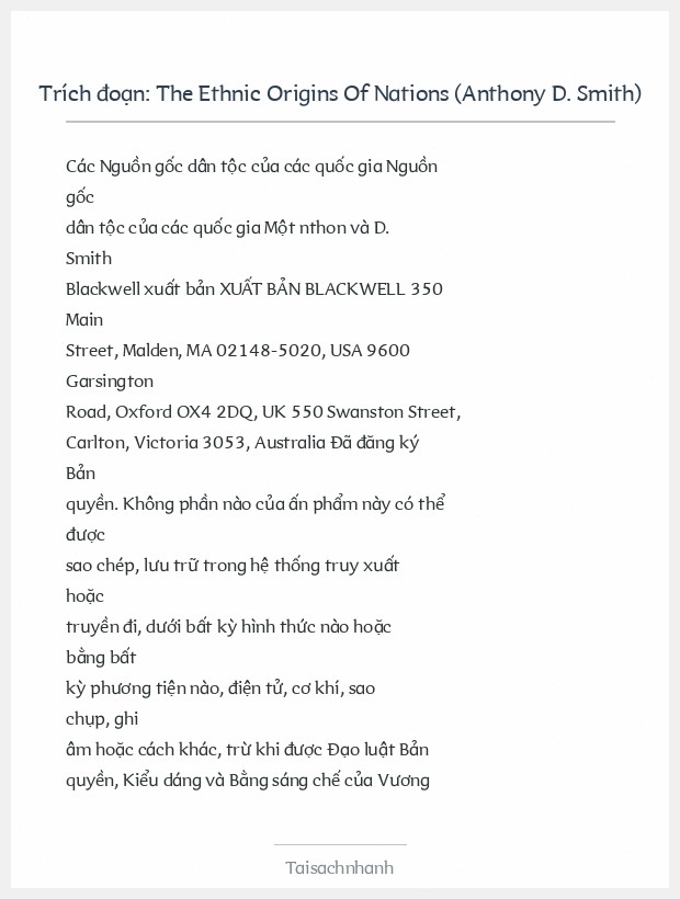 Trích đoạn The Ethnic Origins Of Nations (Anthony D. Smith)