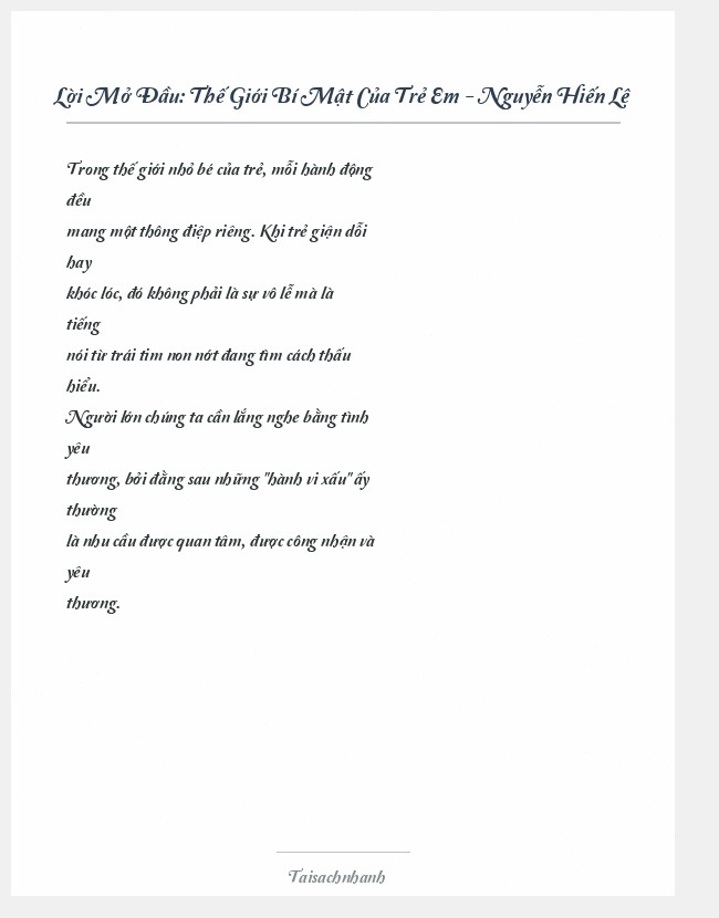 Trích đoạn Thế Giới Bí Mật Của Trẻ Em - Nguyễn Hiến Lê
