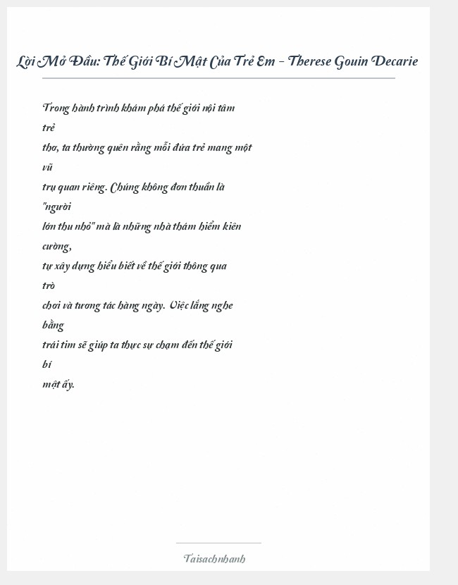 Trích đoạn Thế Giới Bí Mật Của Trẻ Em - Therese Gouin Decarie