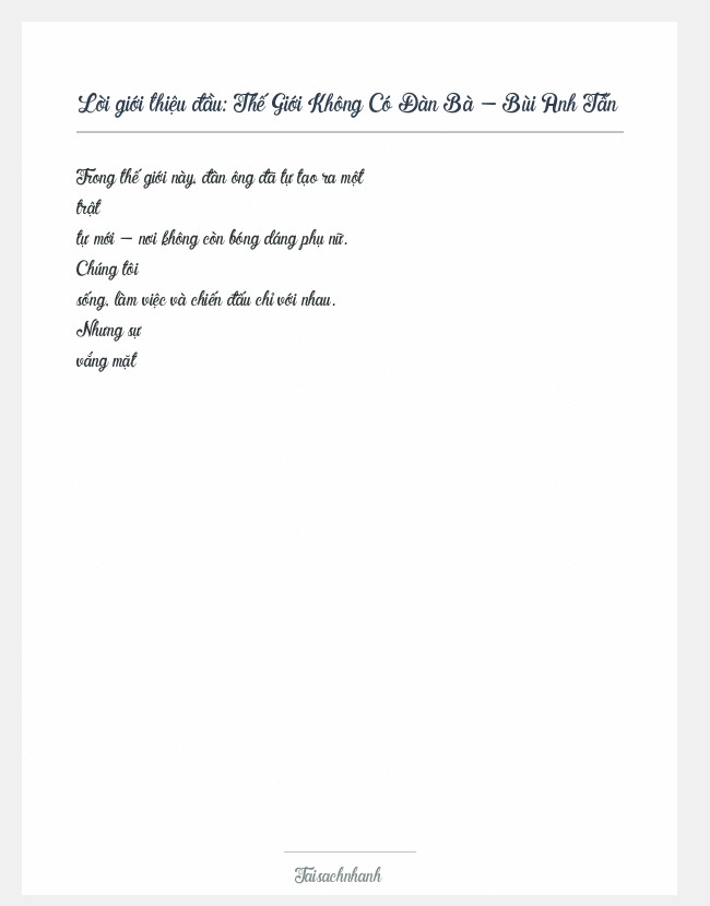 Trích đoạn Thế Giới Không Có Đàn Bà - Bùi Anh Tấn
