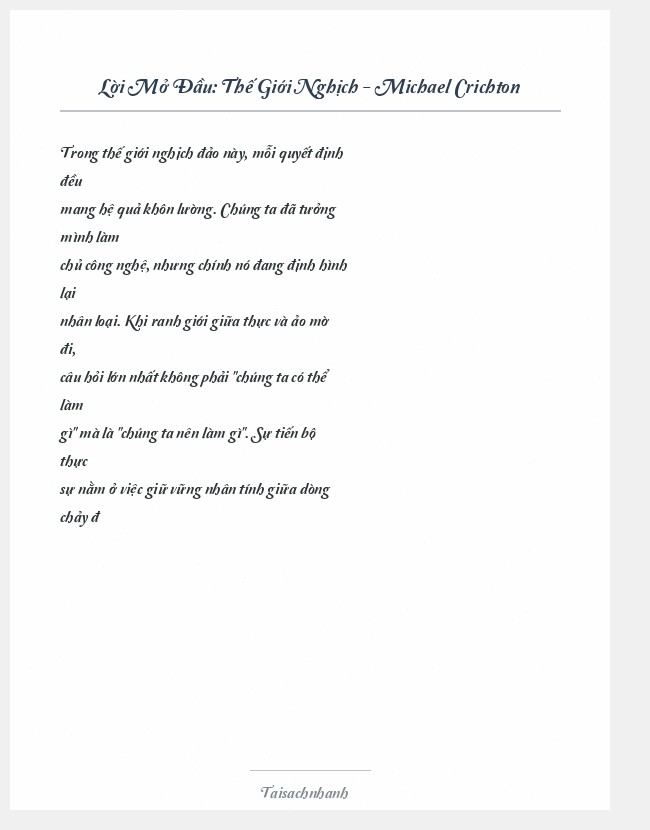 Trích đoạn Thế Giới Nghịch - Michael Crichton