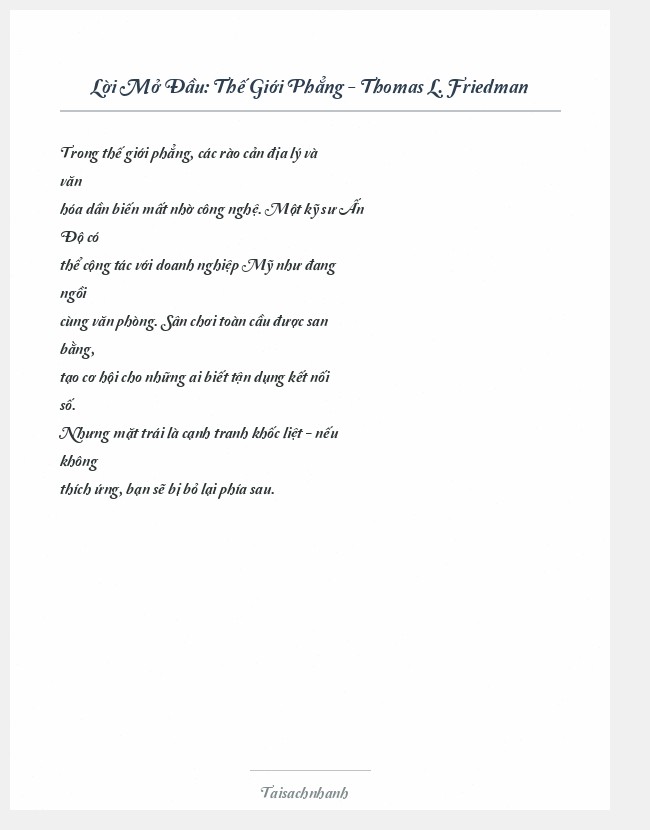 Trích đoạn Thế Giới Phẳng - Thomas L. Friedman