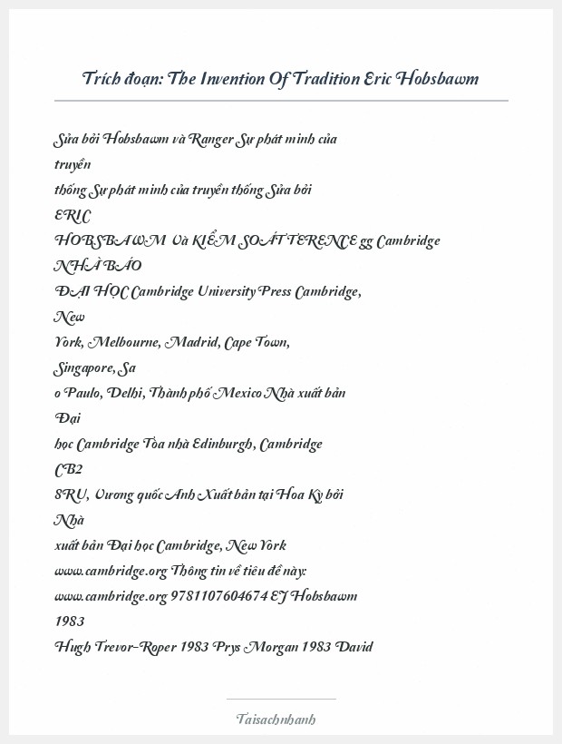 Trích đoạn The Invention Of Tradition Eric Hobsbawm