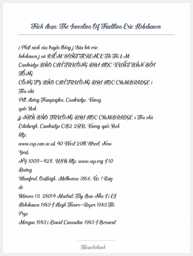 Trích đoạn The Invention Of Tradition Eric Hobsbawm