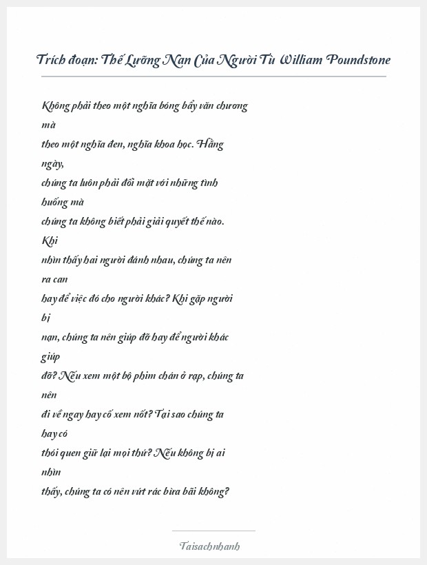Trích đoạn Thế Lưỡng Nan Của Người Tù William Poundstone