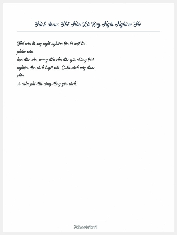 Trích đoạn Thế Nào Là Suy Nghĩ Nghiêm Túc