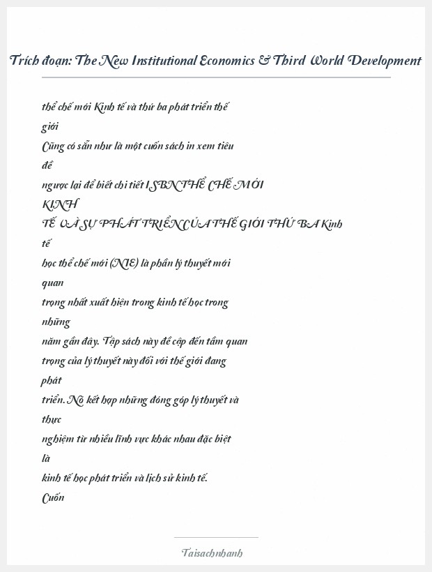 Trích đoạn The New Institutional Economics & Third World Development