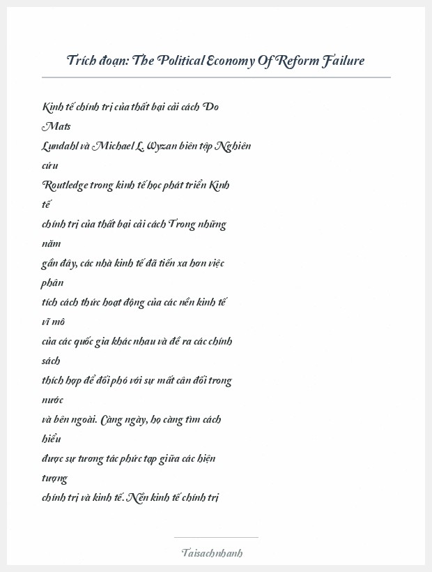 Trích đoạn The Political Economy Of Reform Failure