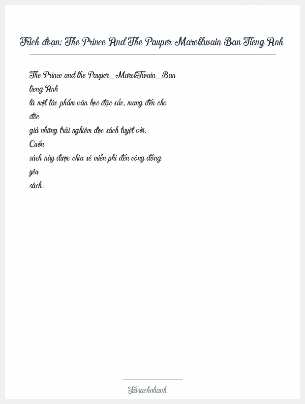 Trích đoạn The Prince And The Pauper Marcktwain Ban Tieng Anh