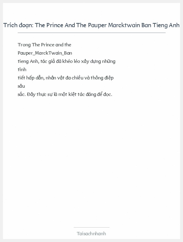 Trích đoạn The Prince And The Pauper Marcktwain Ban Tieng Anh