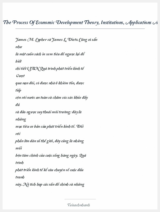 Trích đoạn The Process Of Economic Development Theory, Institutions, Applications And Evidence