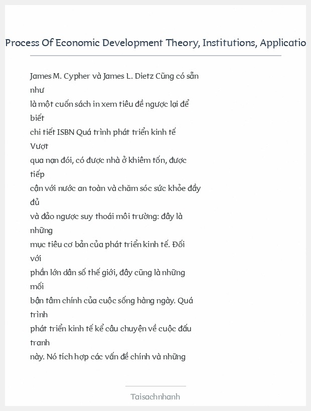 Trích đoạn The Process Of Economic Development Theory, Institutions, Applications And Evidence