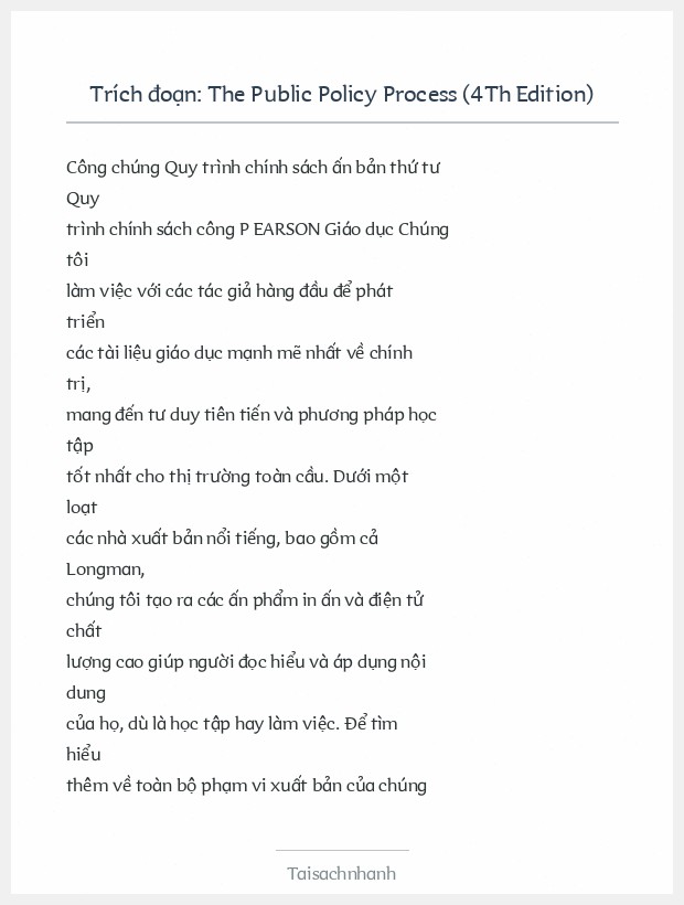 Trích đoạn The Public Policy Process (4Th Edition)