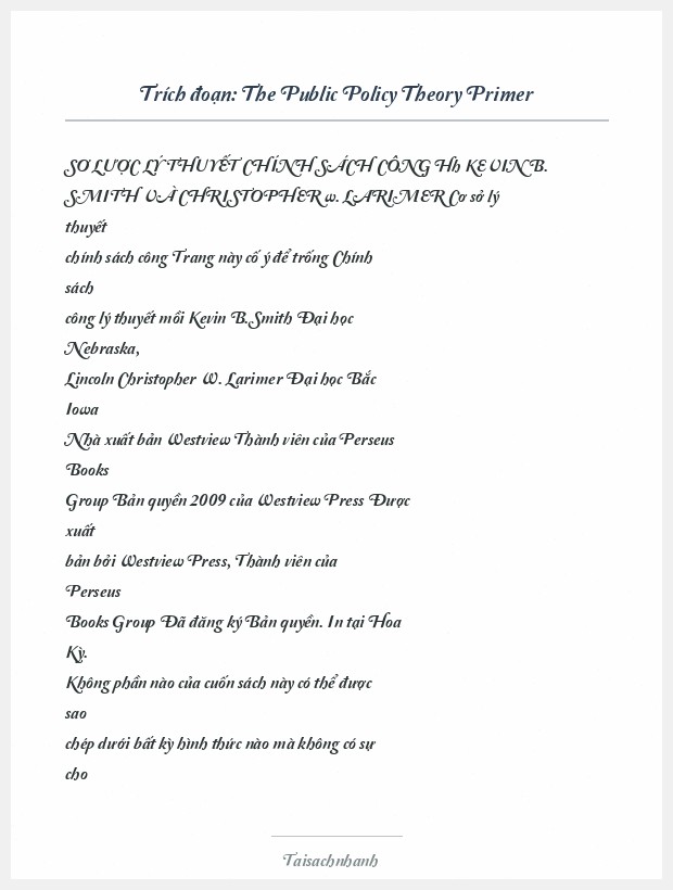 Trích đoạn The Public Policy Theory Primer