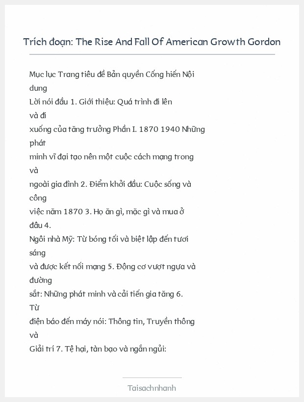 Trích đoạn The Rise And Fall Of American Growth Gordon