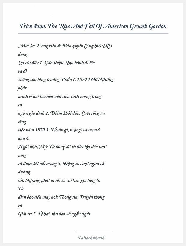 Trích đoạn The Rise And Fall Of American Growth Gordon