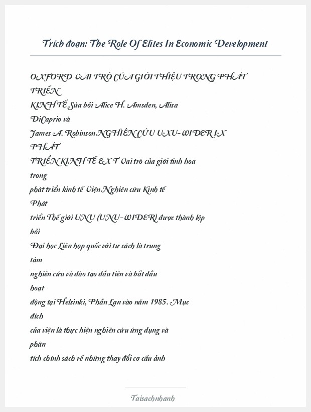 Trích đoạn The Role Of Elites In Economic Development