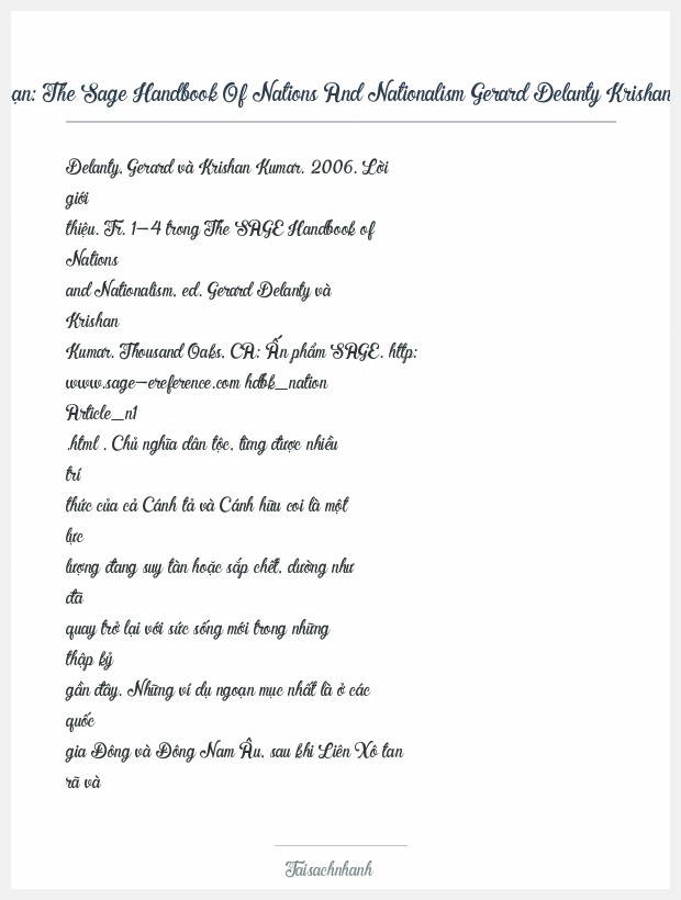 Trích đoạn The Sage Handbook Of Nations And Nationalism Gerard Delanty Krishan Kumar