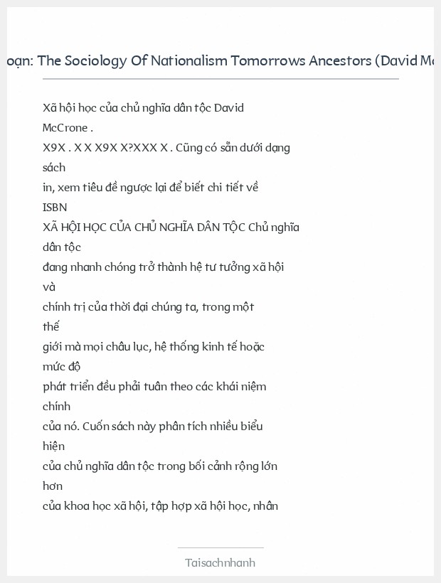 Trích đoạn The Sociology Of Nationalism Tomorrows Ancestors (David Mccrone)