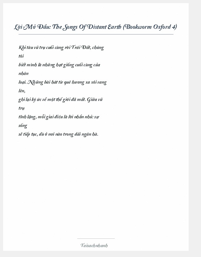 Trích đoạn The Songs Of Distant Earth (Bookworm Oxford 4)
